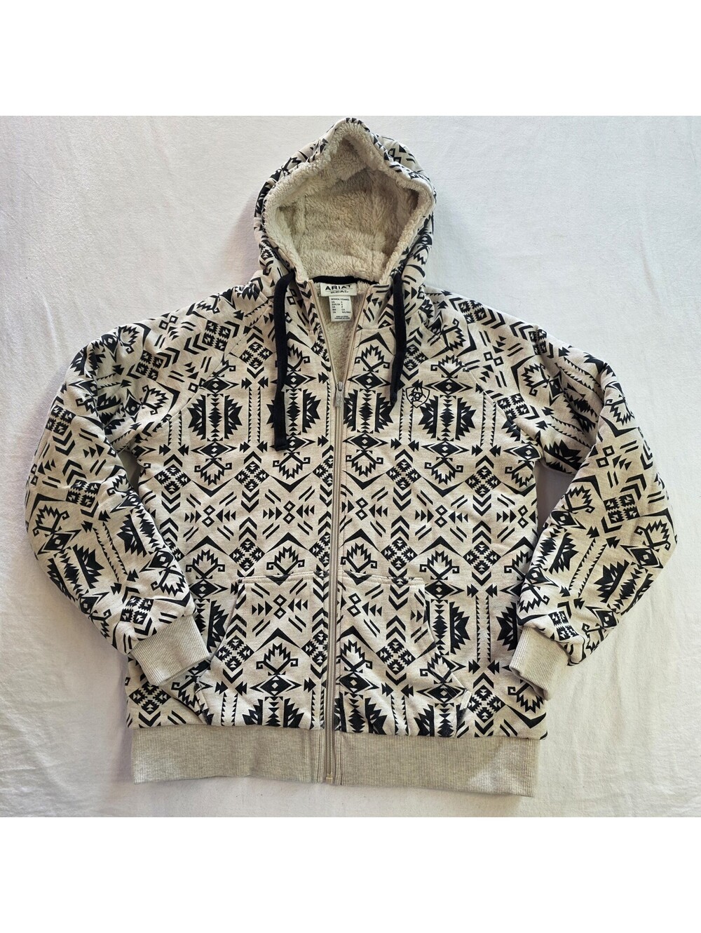 Ariat Real Jacket Women's Small Beige Aztec Print Full Zip Fleece Lined Hooded